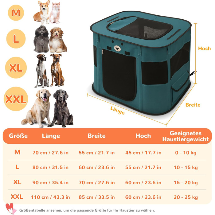 ALLSOPETS Розкладний вольєр для цуценят/собак/кішок, переносна собача будка/загорода, переносна клітка для собак, для дому, вулиці, подорожей, з сумкою (Колір: Edelsteinblau, XXL)