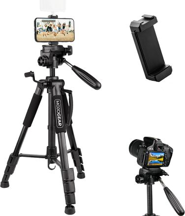 Штатив відео 140 см MOJOGEAR з кріпленням для смартфона - штатив для камери/телефона, трипод з кульковою головкою, алюміній, SAB234