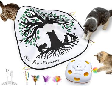 GoldenSun Cat Toy, Rechargeable, Interactive 4-in-1 Toy for Indoor, Hide-and-Seek Toy for Kittens, Whack a Mole Motion, Electronic Cat Toy for Exercise (Tree of Life)