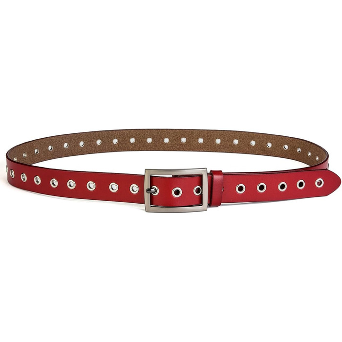 Жіночий шкіряний ремінь з металевою пряжкою для джинсів Dreess, ширина 1.1 см (S: 95 см, підходить для обхвату талії 75-84 см, колір: червоний)