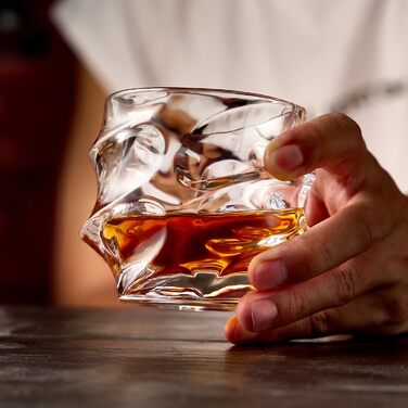 GLASKEY Crystal Whiskey Glasses Set of 4 - 350ml Lead-Free Crystal Glasses for Whiskey, Rum, Vodka, Scotch, Gin, Cognac, Water - Dishwasher Safe