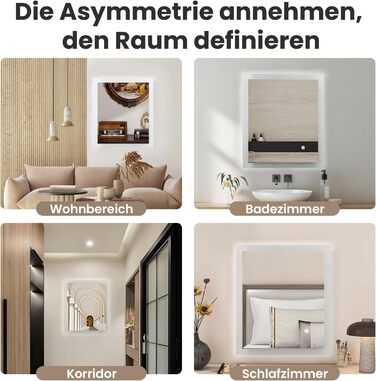 Дзеркало для ванної кімнати з підсвічуванням 70x50 см | LED дзеркало | IP54 вологостійке | Сенсорне управління | Настінне дзеркало | Горизонтальна/Вертикальна установка 6500K холодне біле світло