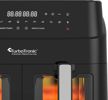 TurboTronic подвійна аерофритюрниця XXL 1600 Вт, 9 л (2×4,5 л), 10 програм, цифрова, без олії, сіра