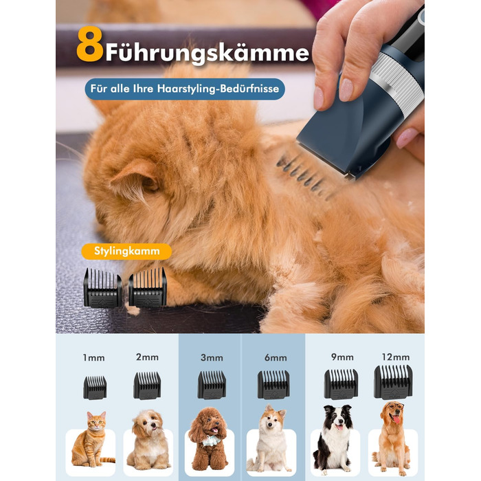 Професійна машинка для стрижки собак та котів Leise, набір, IPX7, для довгої шерсті, електрична