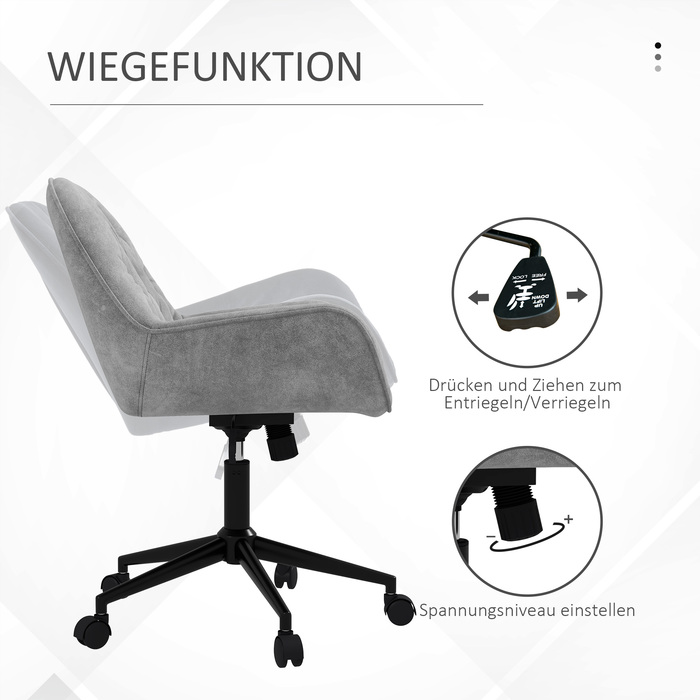 Vinsetto Adjustable Swivel Chair, Ergonomic Office Chair with Velvet-Look Finish in Light Gray for Living Room & Office