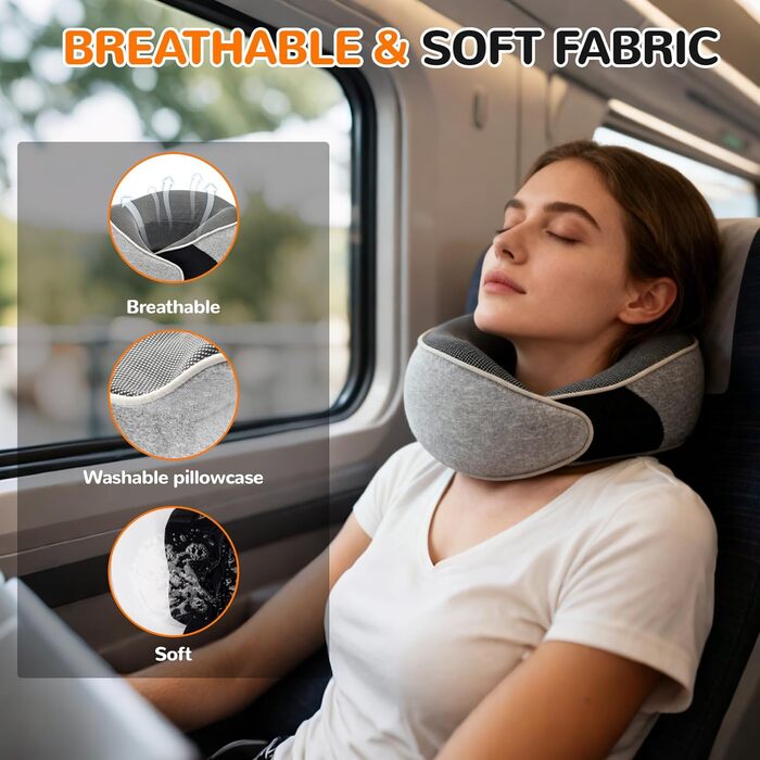 Подушка для шиї у літак, подушка для подорожей Memory Foam 360° підтримка, подушка-вичку для дорослих з берушами, маскою для очей та сумкою. Регульована компактна подушка для подорожей літаком, автомобілем, поїздом