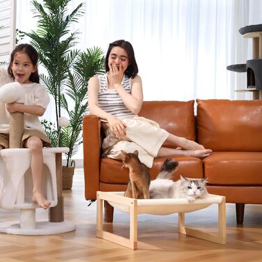 Cat bed and dog bed, elevated, large, and breathable, made of high-quality birch plywood, 53W x 42L x 25H cm - Ideal for cats and small dogs (white)