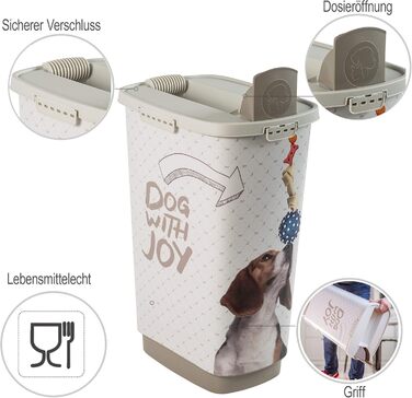 Контейнер для корму Rotho MyPet Cody 50л з кришкою та мірним совок, BPA-free, пластик (PP), бежевий/білий
