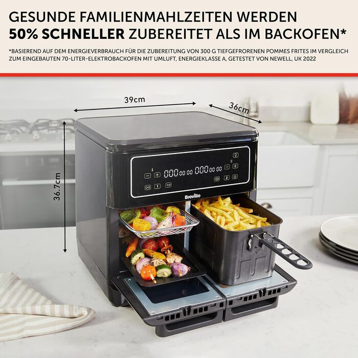 Breville Halo Flexi Hot Air Fryer | Digital Dual Chamber Air Fryer | 11L Air Fryer: For more than 10 people | Frying, Baking, Grilling, Roasting, Toasting, Reheating | 2400 W [VDF130X] 11L (Dual Flexi)
