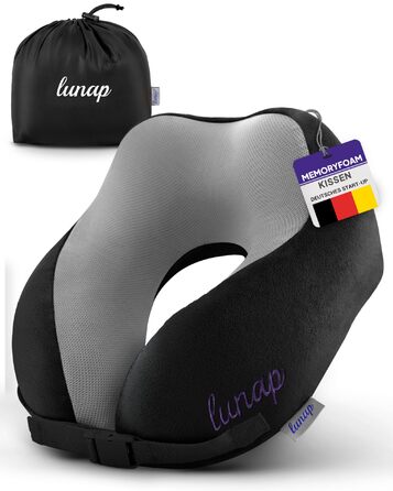 Подушка для шиї Luna Nackenkissen Flugzeug: Memory Foam, дихаюча, для подорожей, чорна. Подушка для шиї в літак, авто, для дорослих. Зручна та миюча.