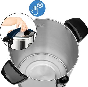 MONZANA® Glühwein Warmer 6.8L with Tap, Drip Tray, Thermostat (30-110°C), Hot Beverage Dispenser, Stainless Steel, Canning Pot, Punch Warmer, Hot Beverage Machine (8.8 L)