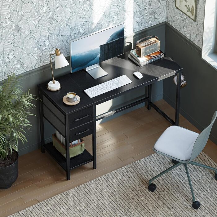 Cubiker 120x50cm Computer Desk with Drawers - Steel Frame, Industrial Design, White & Black
