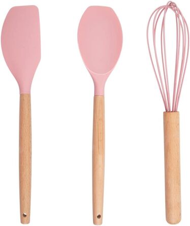 Набір кухонних аксесуарів Alpina 7 предметів з поворотним підставкою - кухонні інструменти, силікон, рожевий