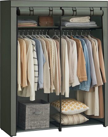 SONGMICS Storage Cabinet, Portable, with Hanging Rod, Foldable, Wardrobe, Bedroom, Office, 140 x 43 x 174 cm, RYG02GY (Beige Green)
