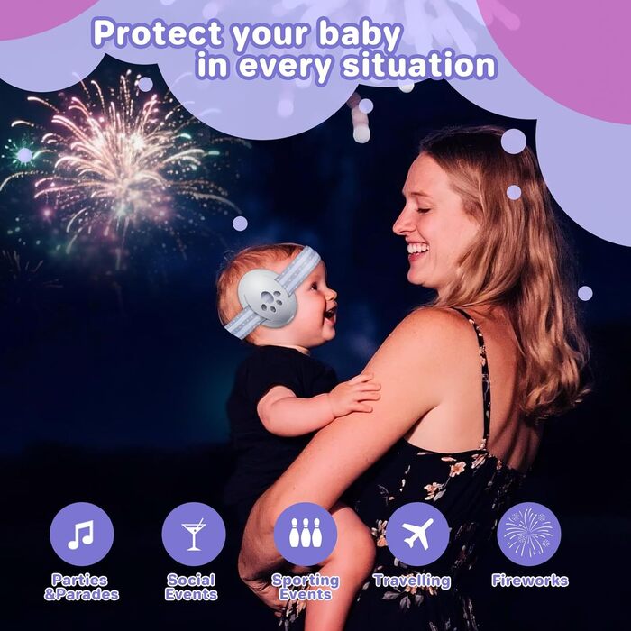 Навушники для захисту слуху дитини 0-36 місяців, 25 dB, сірий колір. Захист від шуму, ідеально для подорожей та сну.