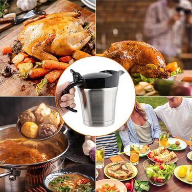 Double-walled stainless steel gravy boat with hinged lid, 500 ml sauce dish for serving sauces or cream (Size: 500 ml)