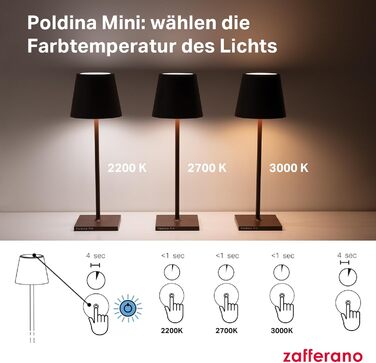 Zafferano Poldina Pro Mini – Бездротова настільна лампа, сенсорне керування, для дому та саду, 30 см, колір пісок