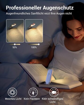 LED лампа для читання DEWENWILS на кліпсі, USB перезарядна, 2 рівні яскравості, тепле біле світло, подарунок для дітей та книголюбів