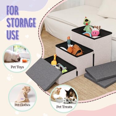 Сходинка для собак Downluxe: 3 сходинки для маленьких собак, з антиковзким покриттям, когтеточкою та гніздом (сіро-бежевий)