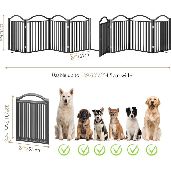 Металеве вольєр для собак BHG Freistehendes, без монтажу, з дверцятами, чорний, 243,8 x 81,3 см, 8 панелей