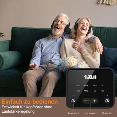 Bluetooth 5.3 трансмітер 1Mii для телевізора з підтримкою aptX Low Latency та Dual Link, B06T6-US