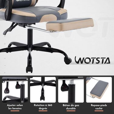 Ігрове крісло Gaming Chair з підніжкою та ергономічною підтримкою попереку, регульована спинка 90-135°, офісне крісло для геймерів (Techbeige)
