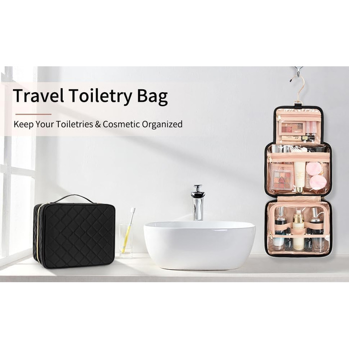 Культурний мішечок для жінок та чоловіків, сумка для туалетних аксесуарів для подорожей, органайзер для косметики та туалетних речей (ромб, чорний)