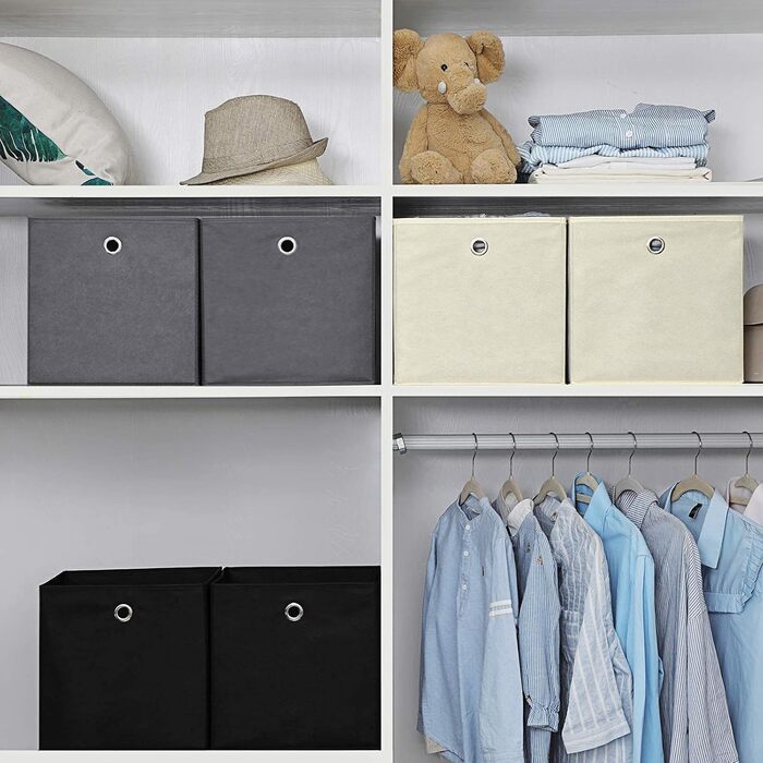 SONGMICS Storage Box, 6 Pack, Folding Box, Foldable Organizer, with Finger Hole, 30 x 30 x 30 cm, RFB02H-3 (Grey+ Black+ Beige)
