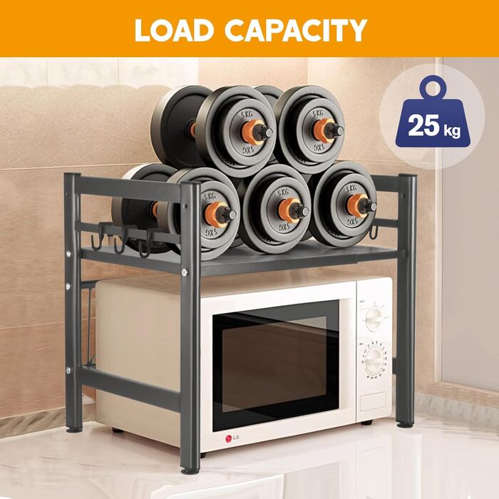 Підставка для мікрохвильової печі та кухонного обладнання з 6 гачками (сіра)