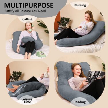 Подушка для вагітних Chilling Home U-подібної форми, подушка для сну на боці з чохлом, велика подушка для годування, подушка для жінок та тих, хто спить на боці (чорний, синій)
