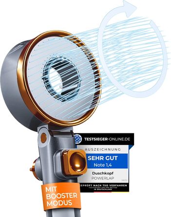 POWERLAP® Shower Head with Filter & Mounting Tool | PP Cotton Filter Shower Head for Cleaned & Softer Water | Booster Mode for Perfect Water Pressure in Your Shower Grey