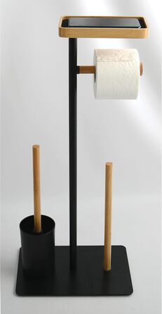 Набір для ванної кімнати Teiki 4в1: щітка для унітазу, тримач рулонів, тримач для вологих серветок та смартфон, бамбук, чорний