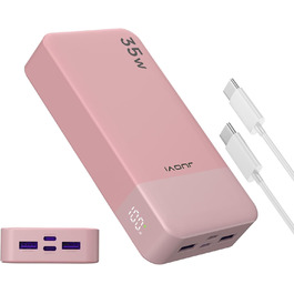 Power Bank JUOVI J2651, 20000mAh, 35W, USB-C, QC3.0+PD3.0, Рожевий