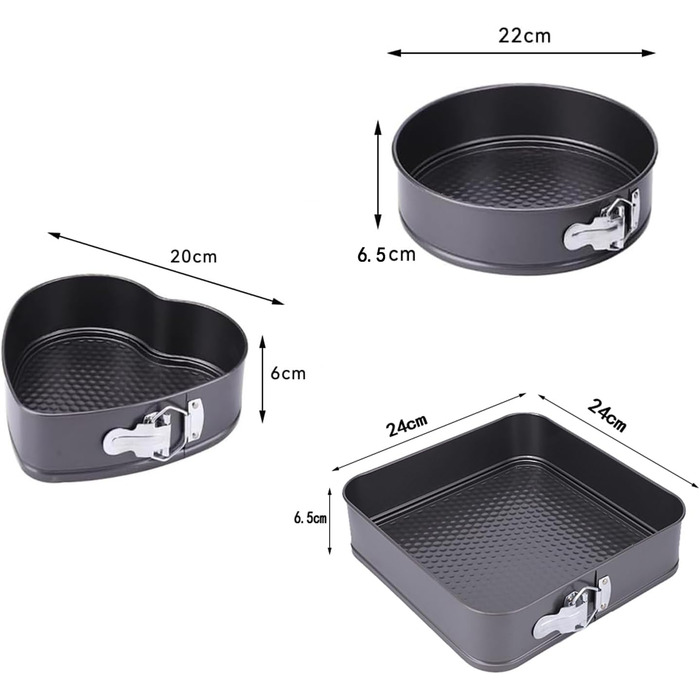 Набір форм для випічки Springform Set Eozfly, антипригарне покриття, BPA-Free, знімний дно, 20/22/24 см