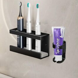 Настінний тримач для електричної зубної щітки з органайзером для пасти, 4 відділення, чорний