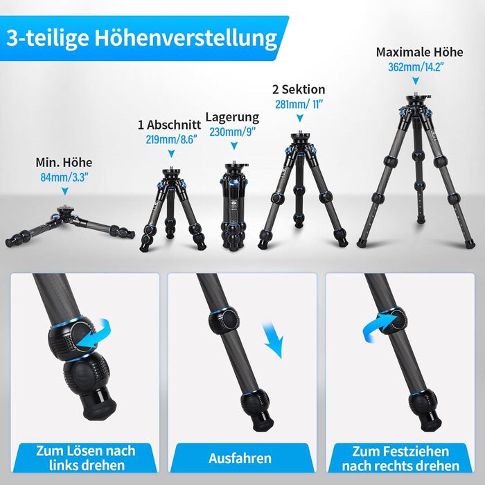 Штатив SIRUI AM-203S Mini з Алюмінію для DSLR, Vlogging - Макс. навантаження 15кг, 42см