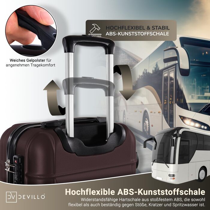 Набір валіз Devillo® Hartschalenkofferset 4шт. S-M-L-XL, Чорний - Чорний, ABS-пластик, Телескопічна ручка, Замок, 4 колеса