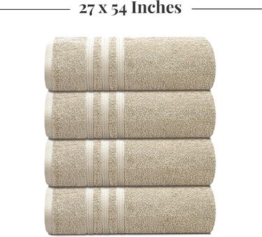 Набір банних рушників Tens Towels з 100% бавовни, 4 шт, 68.6 x 137.2 см, швидкосохнучі та легкі рушники для ванної кімнати, бежеві