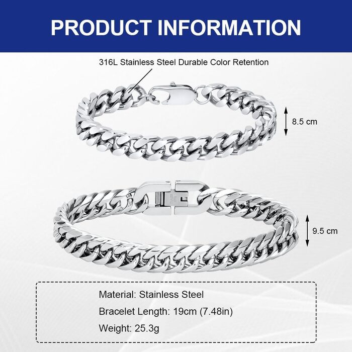 Браслет чоловічий Flintronic з нержавіючої сталі, панцерна ланцюг для чоловіків/хлопців, важкий браслет з ланцюгом, браслет у стилі хіп-хоп, мода, ювелірні вироби, 10 мм, 21 см