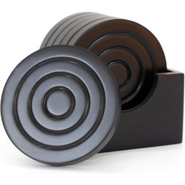 Colorful Wooden Coasters for Drinks - 6-Piece Set for Drinking Glasses, Table Protector for Every Table Type, Gift Set for All Occasions (Black, Coasters (With Holder))