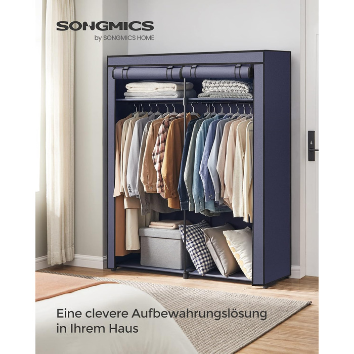 SONGMICS Storage Cabinet, Portable, with Hanging Rod, Folding, Wardrobe, Bedroom, Office, 140 x 43 x 174 cm, RYG02GY (Dark Blue)