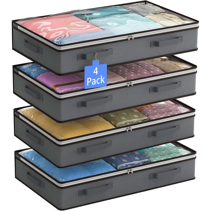 Коробка для зберігання під ліжко Flow Fire, 90L, 4 шт., з кришкою, складна, для постільної білизни та одягу