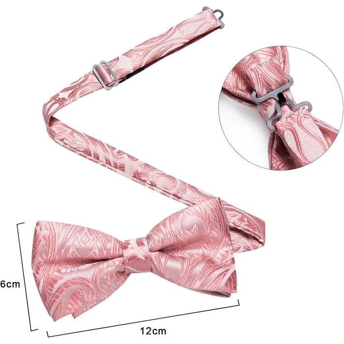 Метелик чоловічий DiBanGu Seide Paisley темно-рожевий (7001) з нагрудною хустинкою, шпилькою та запонками для весілля, вечірки, випускного