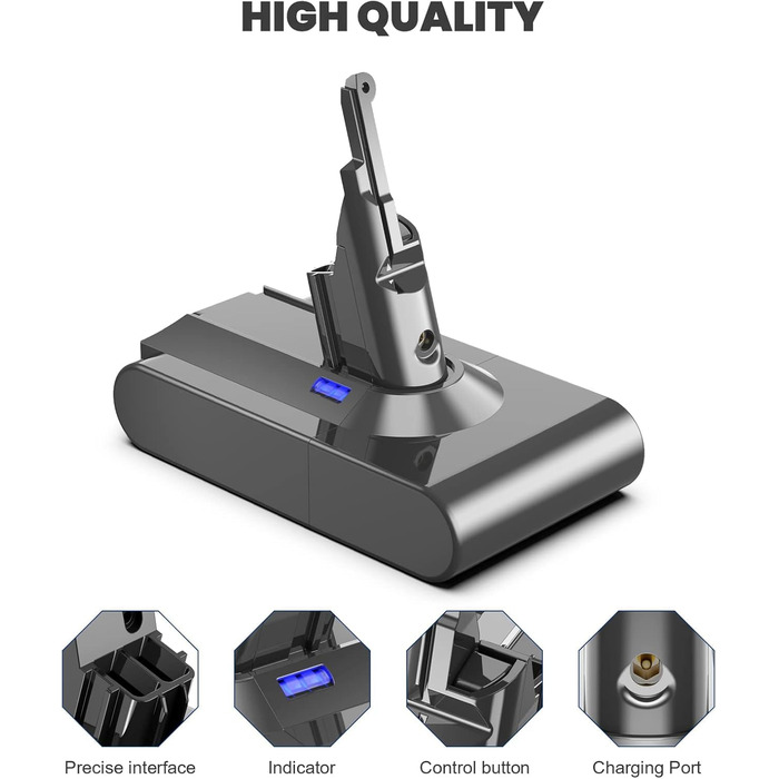 Запасний акумулятор Powtree для пилососів Dyson DC62, DC58, DC59, DC61, DC72, DC74, SV03, SV04, SV05, SV06, SV07, SV09 (V8) Animal Absolute + 2 фільтри + кришка + 2 гвинти