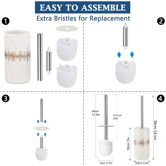 Набір для туалету GeruiKE: щітка для унітазу з керамічним тримачем (сірий матовий, білий & золотий)