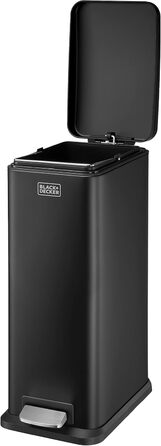 Третеімер BLACK+DECKER BXBN0007E з м'яким закриванням кришки, нержавіюча сталь, 30 x 14 x 29 см, 20 л, чорний, прямокутний