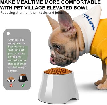Миска для собак Petvillage, конусоподібна, неслизька, з нержавіючою сталлю, піднята, для маленьких та середніх собак, спанієлів з довгими вухами, велика місткість, 1.5 л / 3 чашки (Середня (2 чашки), сіра)