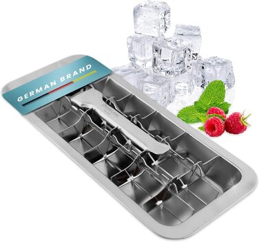 Dreiklang - be smart® Polished 18/8 Stainless Steel Ice Cube Mold with Lever for Effortless Removal | Food-Safe & Durable Ice Cube Maker | Plastic-Free Ice Cube Containers Large | Ice Cube
