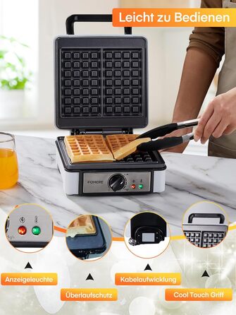 Електричний вафельниця FOHERE 2 шт. | 1200 Вт | Вафельниця, гриль для сендвічів, тостер | Антипригарне покриття