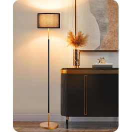 Стійка лампа EDISHINE для вітальні, 160 см, арка, з вимикачем на ніжці, включає LED-лампу E27 (6W, 2700K), абажур з чорного льону, сучасна лампа для спальні